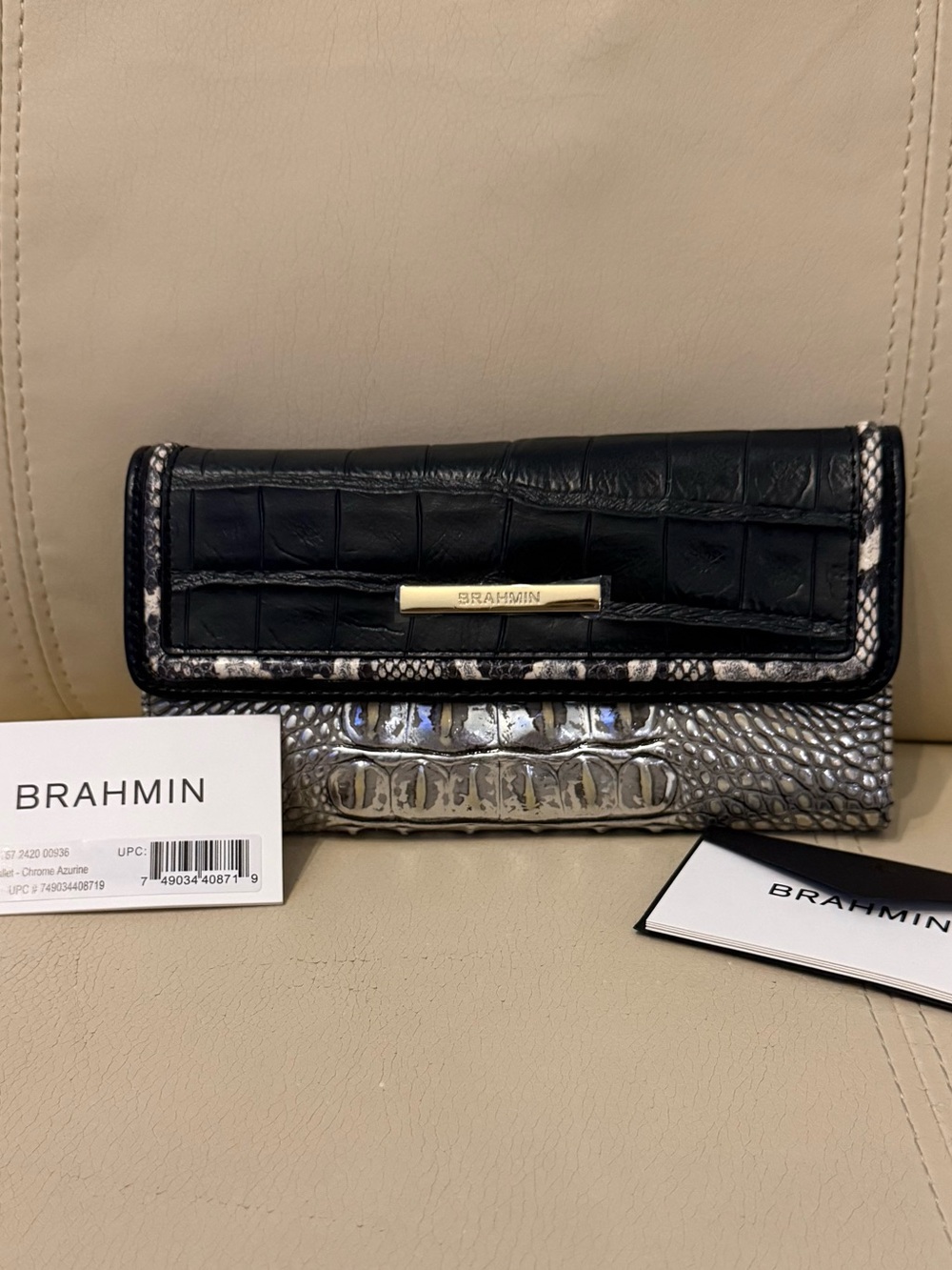 NWT Brahmin Chrome Azurine Croc-Embossed Cordelia Wallet
